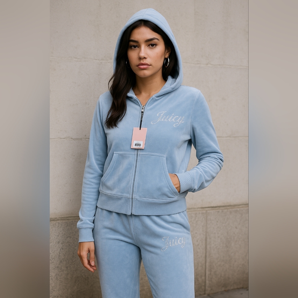 Juicy Couture Light Blue Velour Zip Hoodie